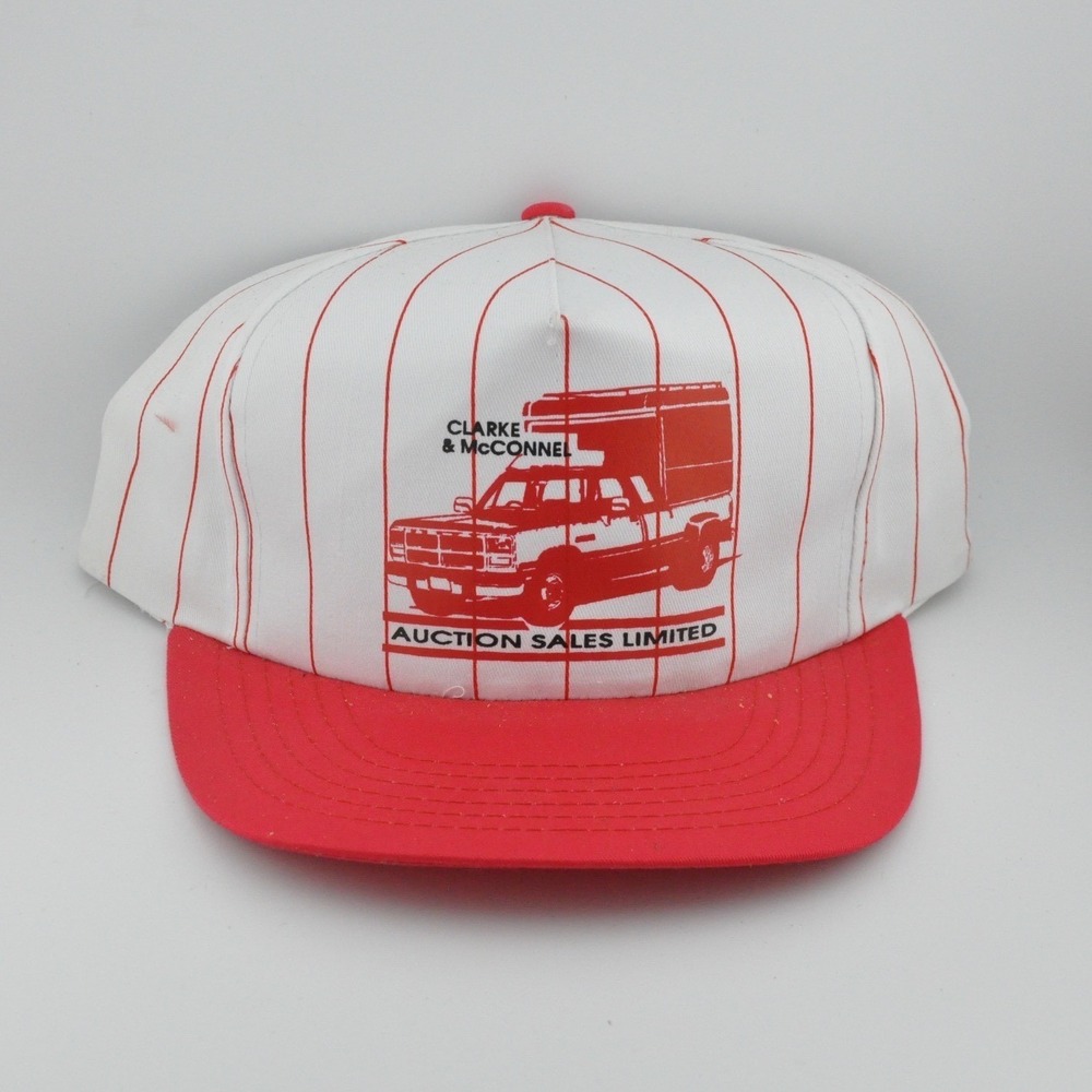 Vintage Clarke & McConnel Auction Sales Trucker Hat OSFM Pinstripe Snapback